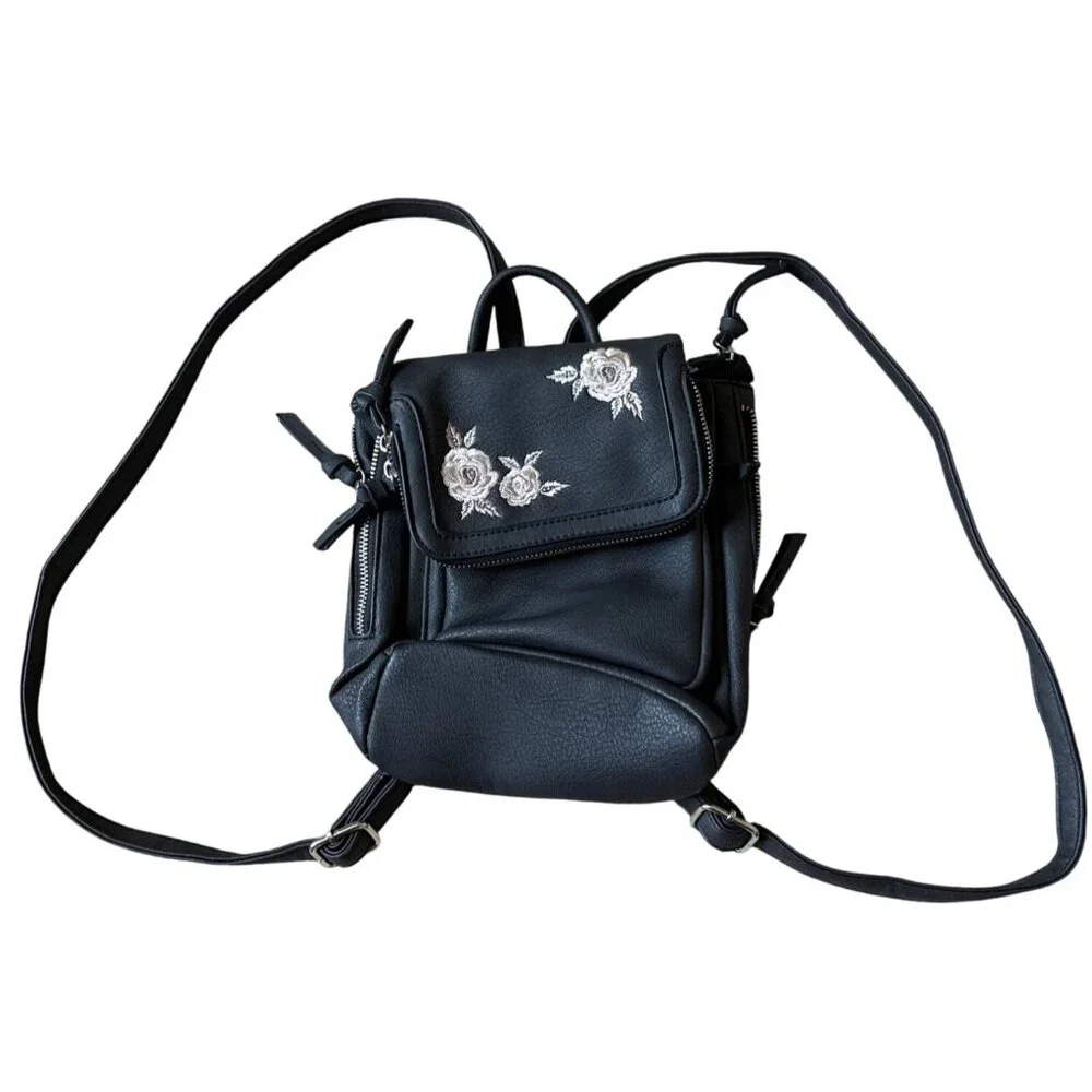 Womens Black Small‎ Floral Grunge Backpack Edgy Baddie Punk School Tiny